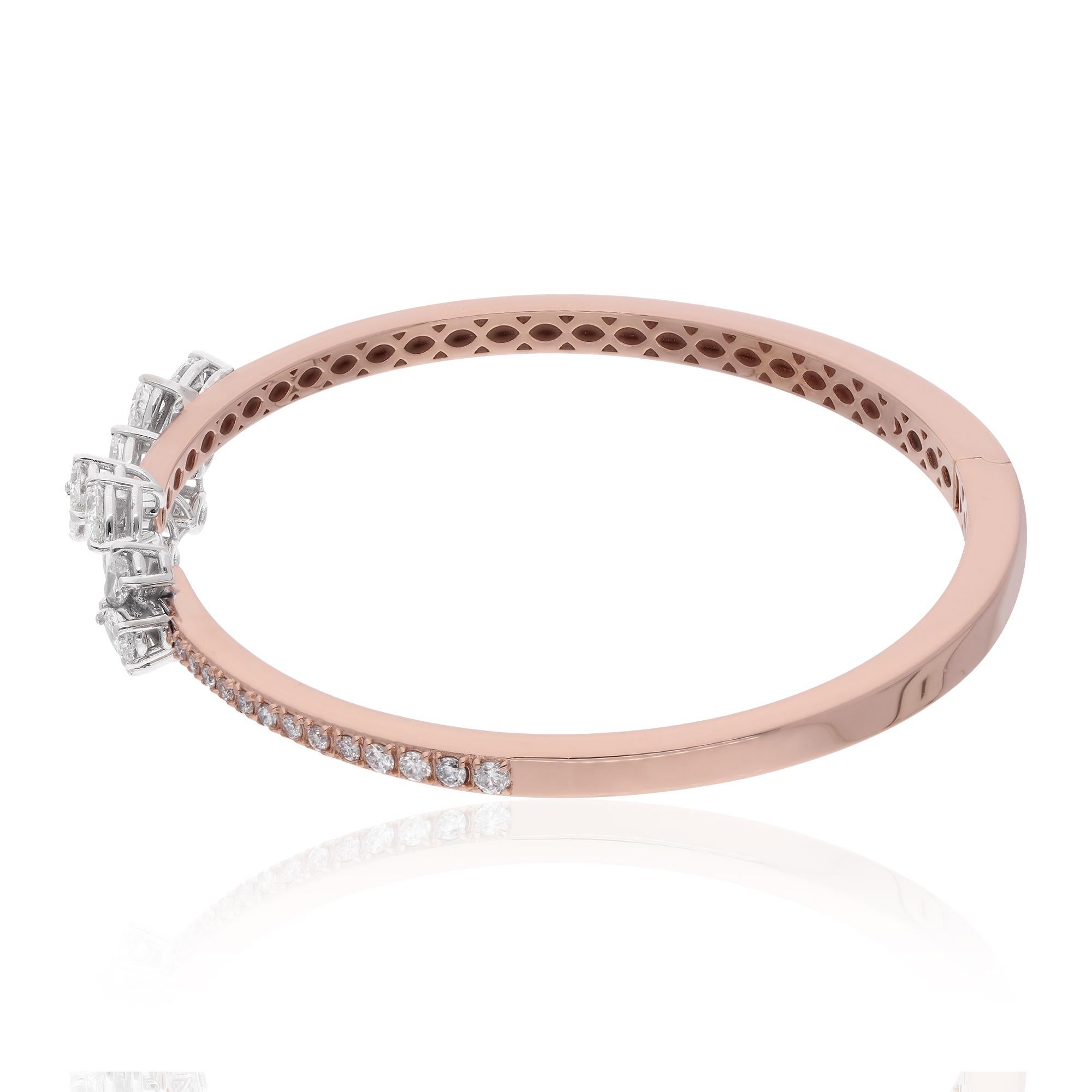 Pera talla redonda SI/H 2.70Ct Diamond Floral Cluster Pulsera brazalete Oro rosa 14k Corte pera en venta