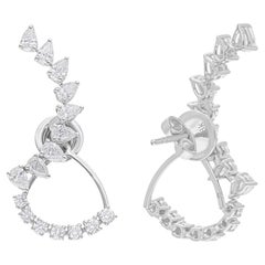 Pera Redonda Diamante 18 Kilates Oro Blanco Pendientes Chaqueta Joyería Artesanal