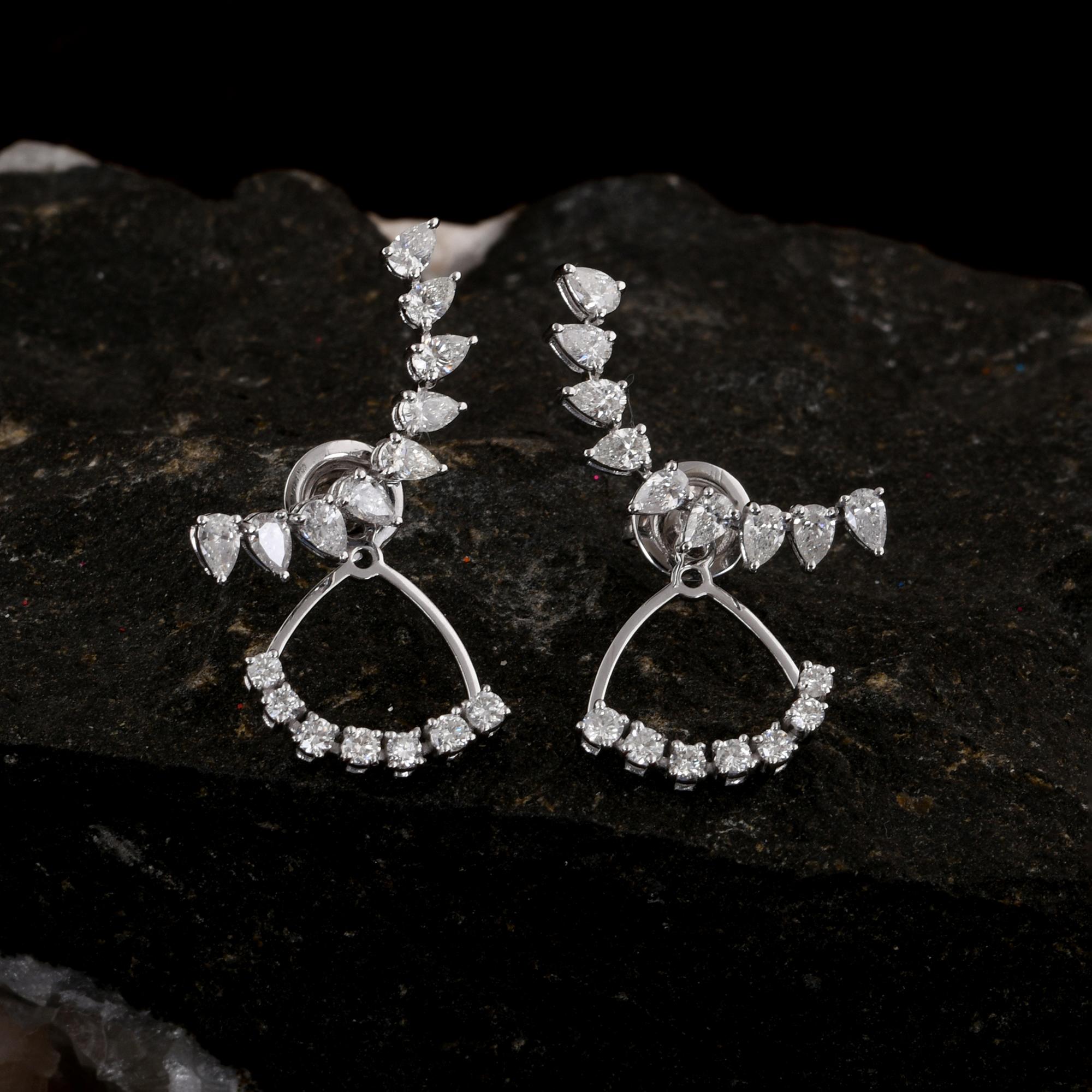 Pear Round Diamond 18 Karat White Gold Jacket Earrings Handmade Jewelry In New Condition For Sale In Diera, Dubai
