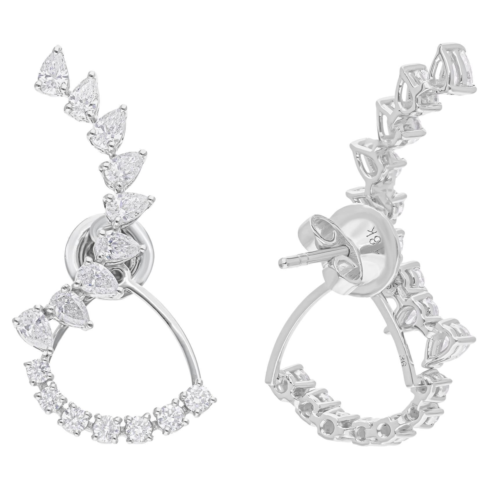 Pear Round Diamond 18 Karat White Gold Jacket Earrings Handmade Jewelry