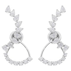 Pera Redonda Diamante 18 Kilates Oro Blanco Pendientes Chaqueta Joyería Artesanal