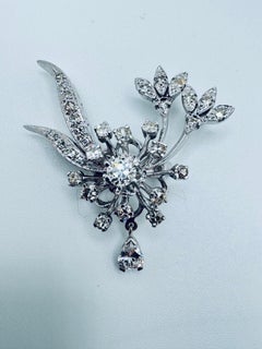 Pear & Round Diamond Cluster Flower Brooch