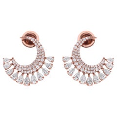 Pear & Round Diamond Crescent Moon Earrings 14 Karat Rose Gold Handmade Jewelry