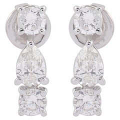 Pear & Round Diamond Dangle Earrings 14 Karat White Gold Handmade Fine Jewelry