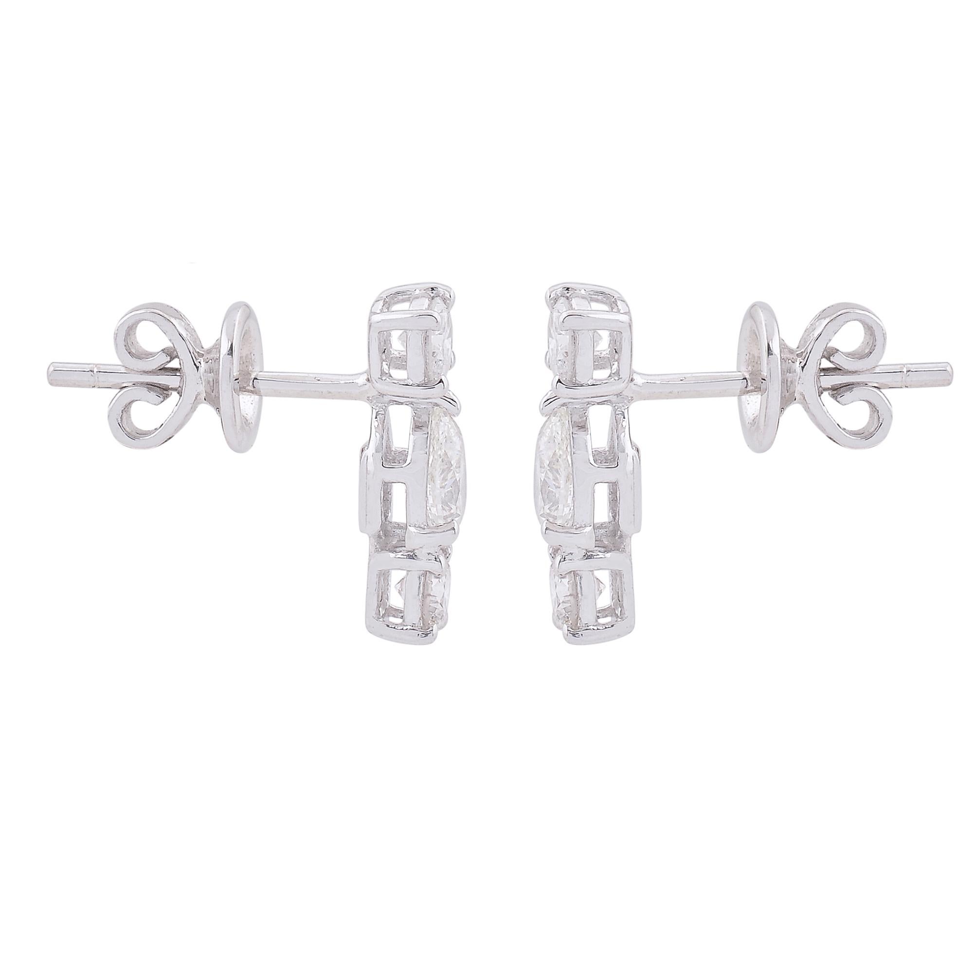 Pear Cut Pear & Round Diamond Dangle Earrings 18 Karat White Gold Handmade Fine Jewelry For Sale