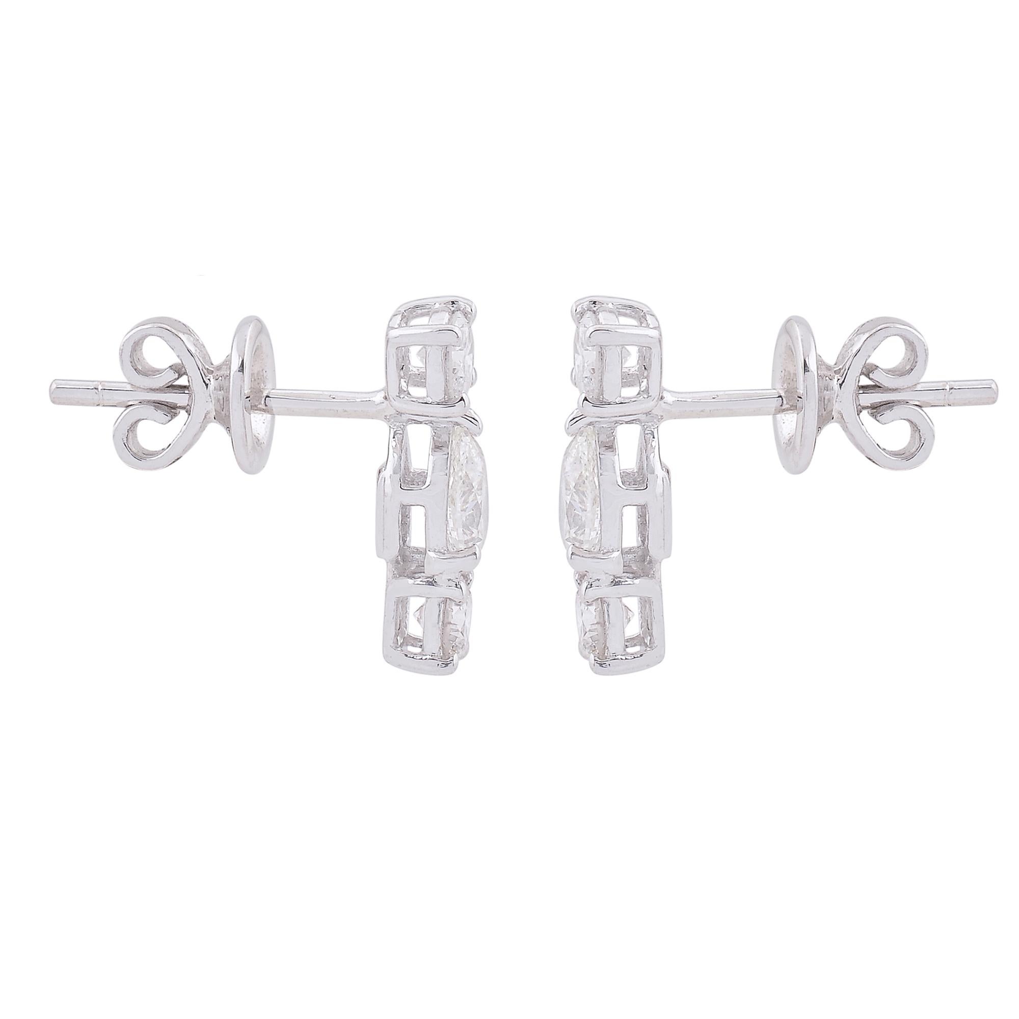 Pear & Round Diamond Dangle Earrings 18 Karat White Gold Handmade Fine Jewelry In New Condition For Sale In Diera, Dubai