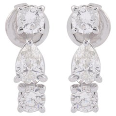 Pendants d'oreilles en or blanc 18 carats avec diamants ronds et poire, fabrication artisanale