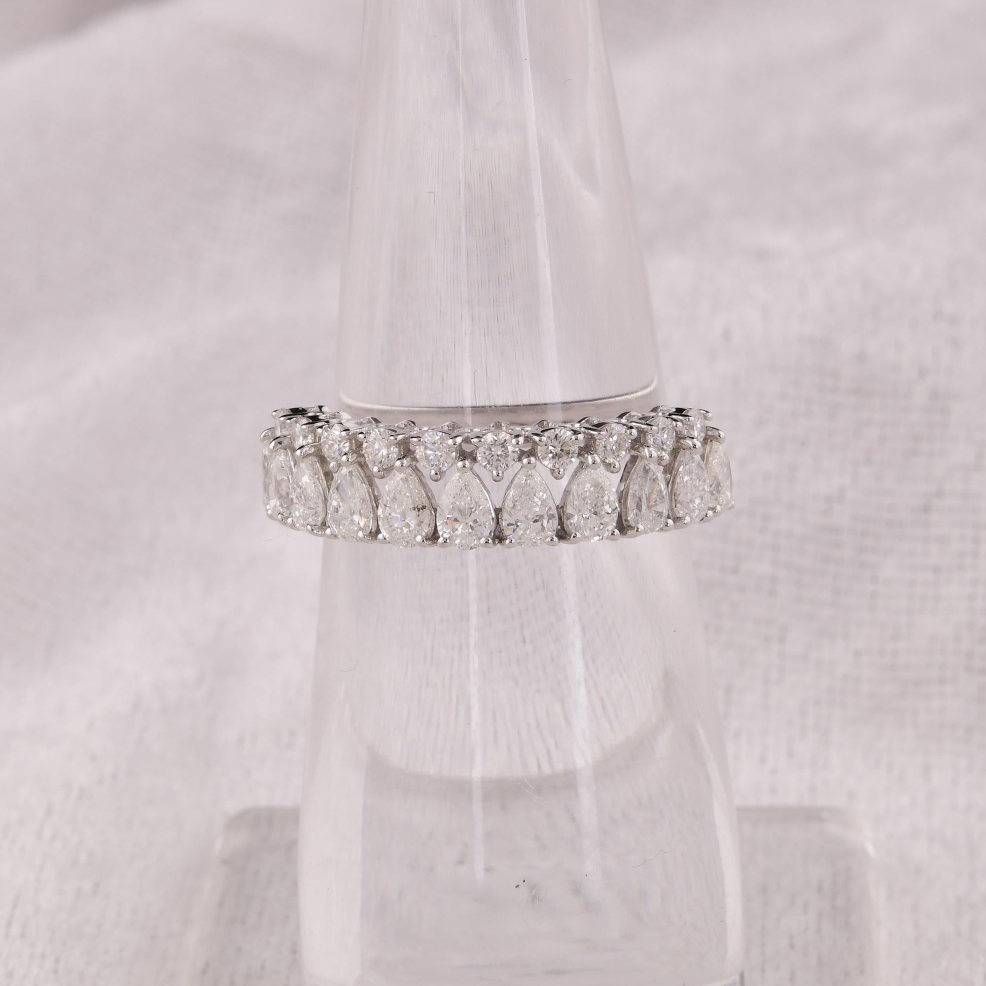 Modern Pear & Round Diamond Half Eternity Band Ring 14 Karat White Gold Fine Jewelry For Sale