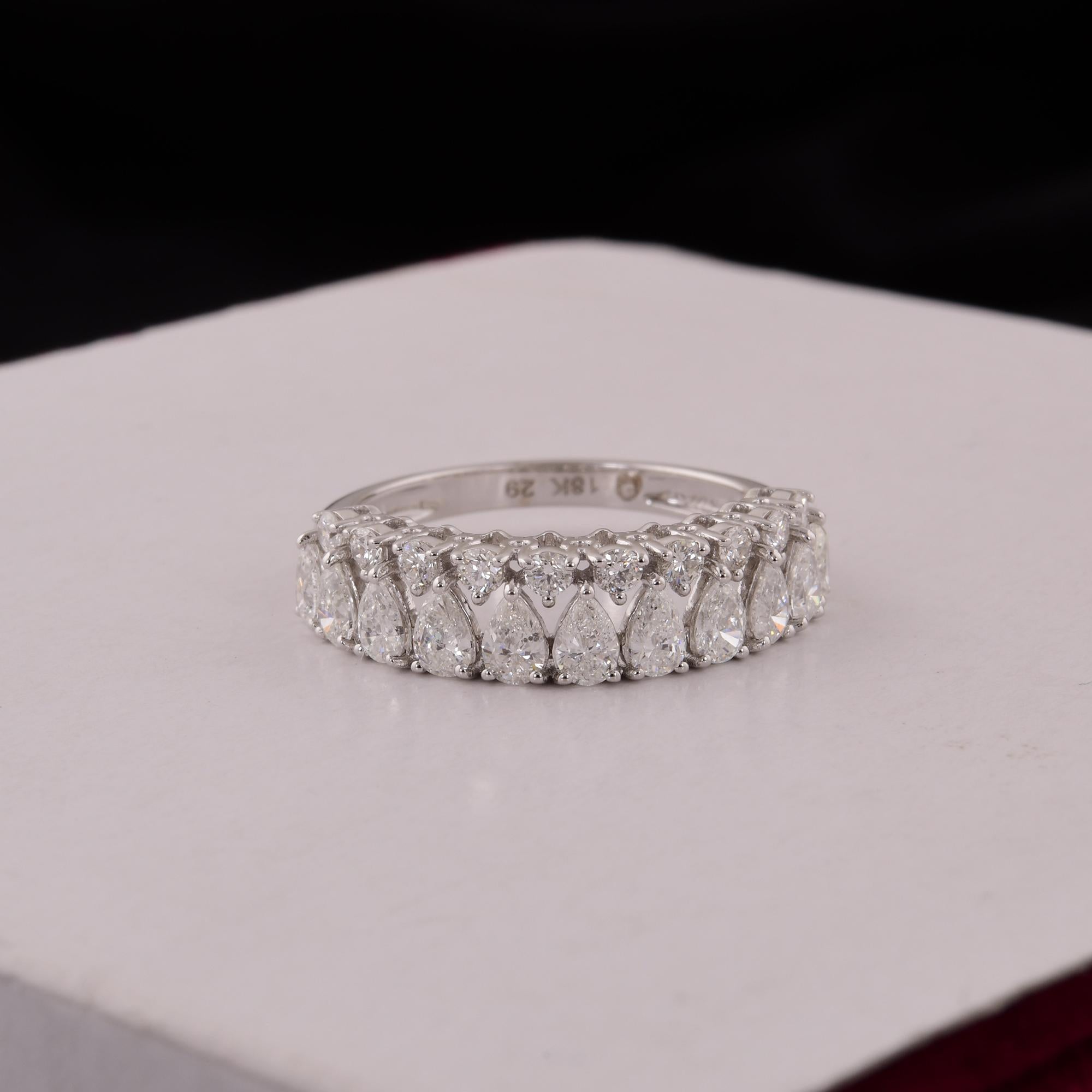 Pear Cut Pear & Round Diamond Half Eternity Band Ring 14 Karat White Gold Fine Jewelry For Sale