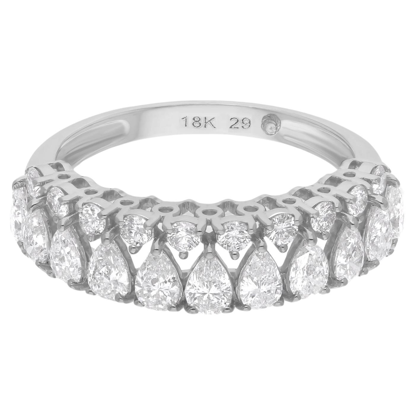 Halb-Eternity-Ring aus 14 Karat Weißgold mit birnenförmigem und rundem Diamanten
