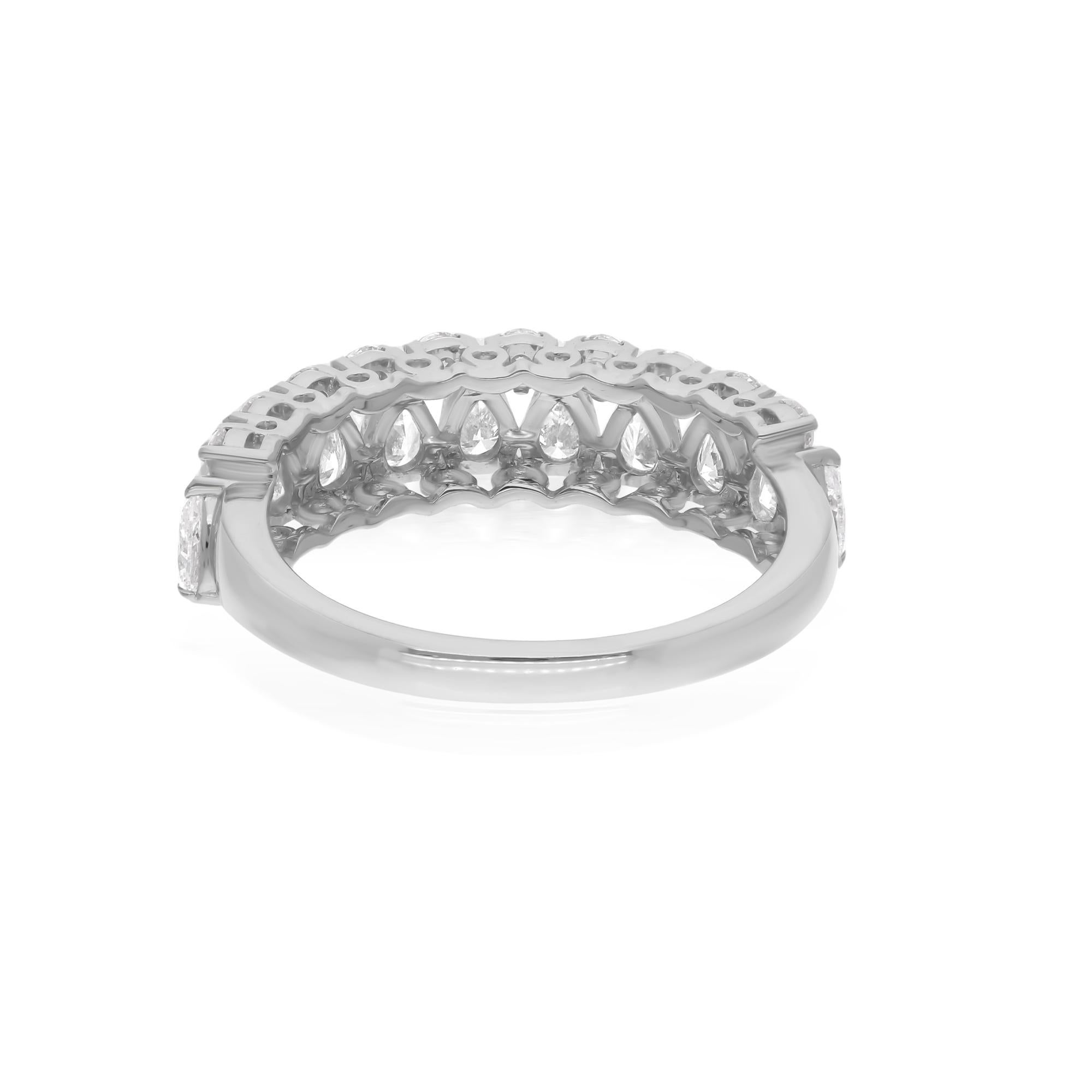 Women's SI Clarity HI Color Pear Round Diamond Half Band Fine Ring 18 Karat White Gold For Sale