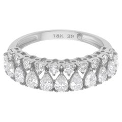SI Clarity HI Color Pear Round Diamond Half Band Fine Ring 18 Karat White Gold