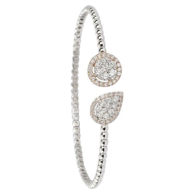 Pear & Round Diamond Illusion Cuff Bracelet in 18K White & Yellow Gold, Small For Sale