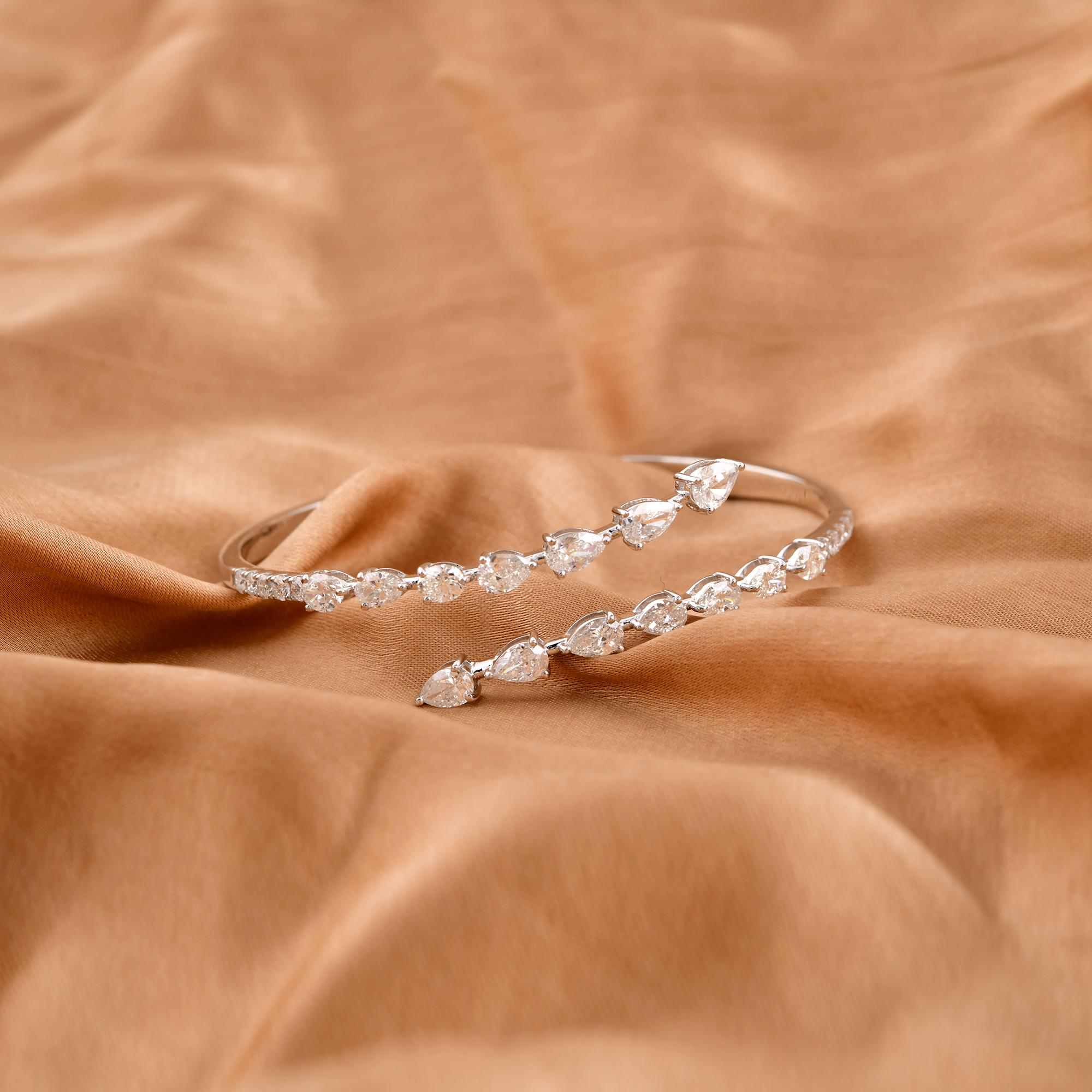 Pear Cut Pear & Round Diamond Wrap Cuff Bangle Bracelet 14 Karat White Gold Fine Jewelry For Sale