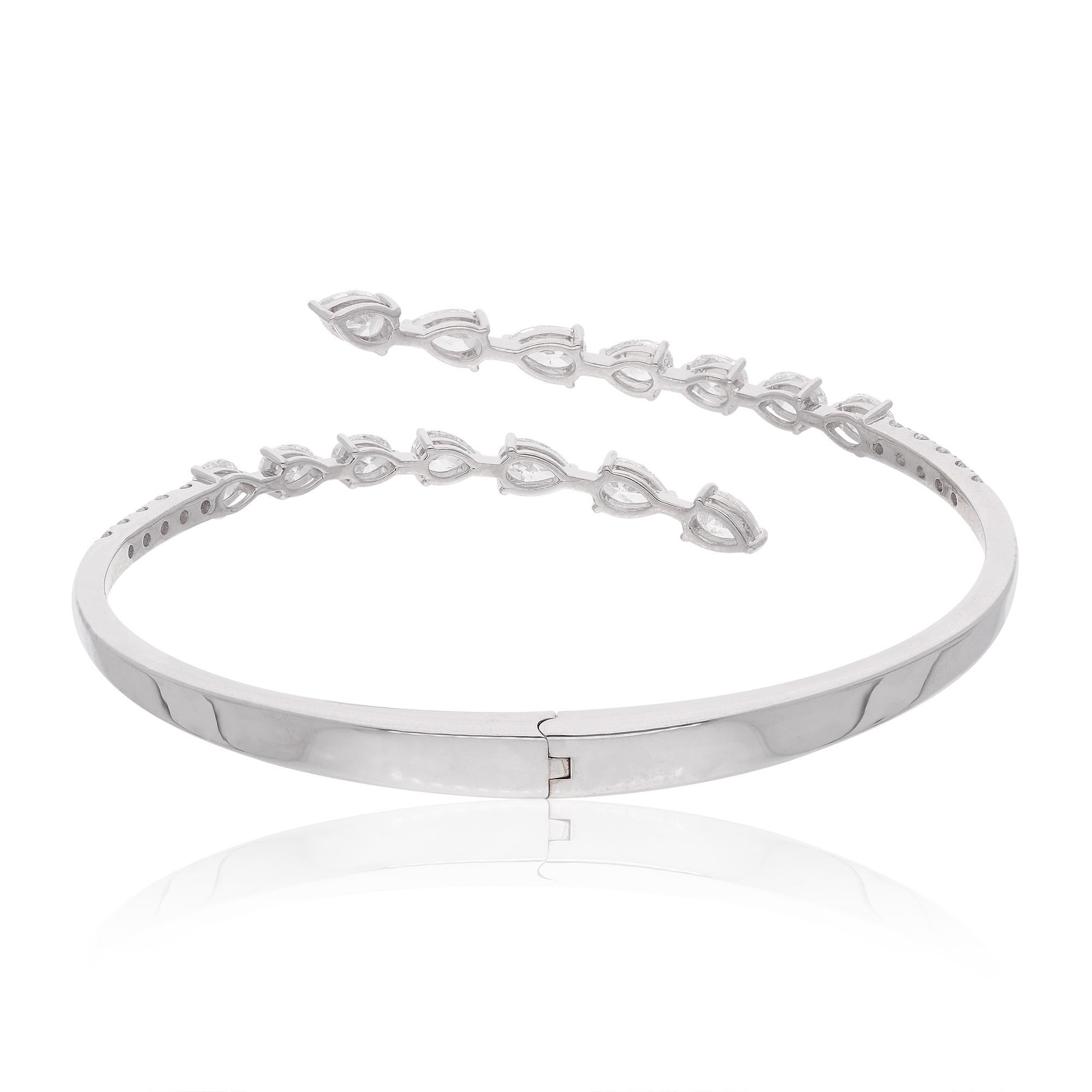 Women's Pear & Round Diamond Wrap Cuff Bangle Bracelet 14 Karat White Gold Fine Jewelry For Sale
