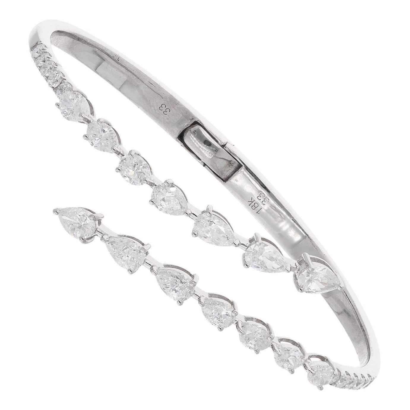 Pera y Diamante Redondo Brazalete Brazalete Envolvente Oro Blanco 14 Kilates Joyería Fina