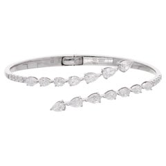 Pear & Round Diamond Wrap Cuff Bangle Bracelet 14 Karat White Gold Fine Jewelry