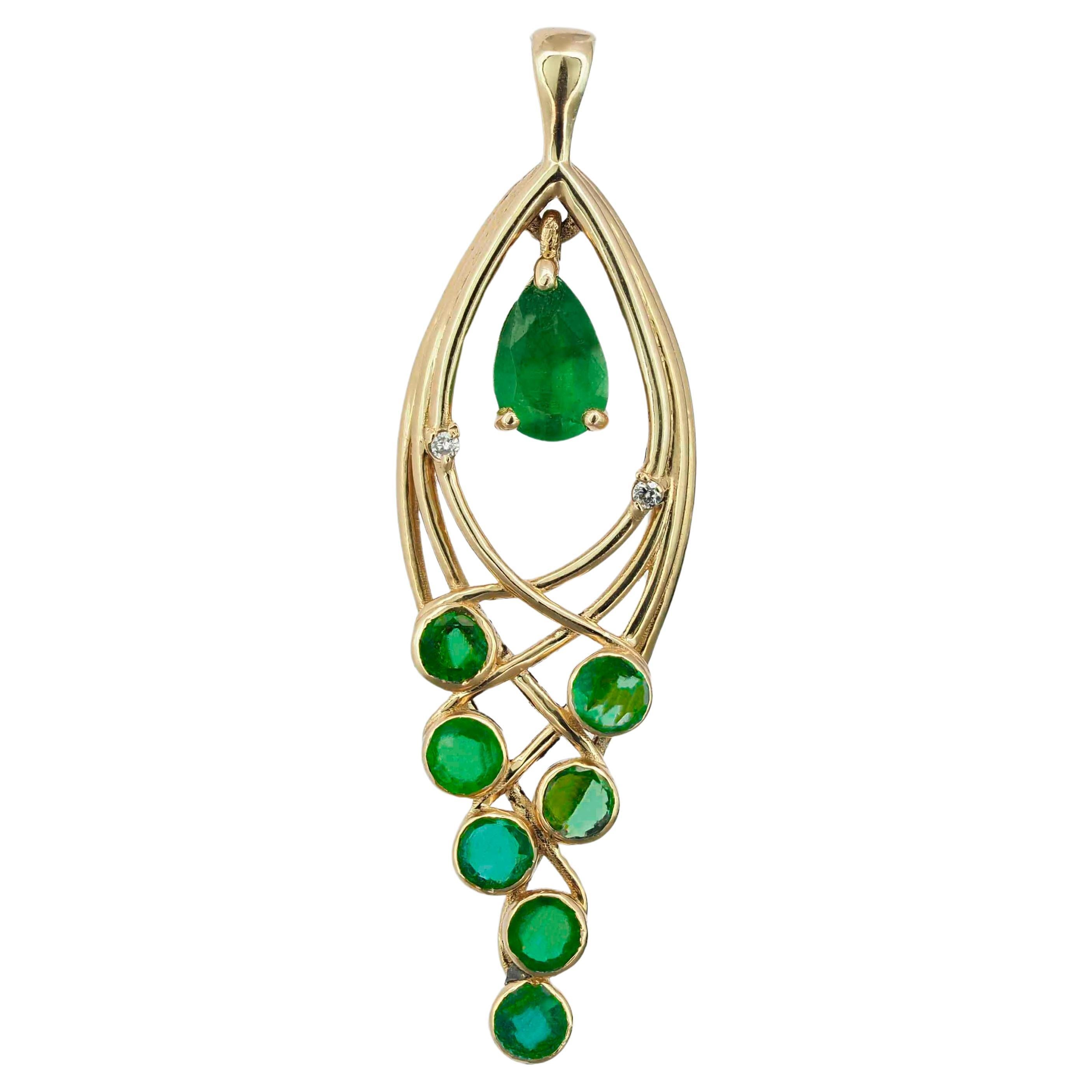 Pear, round emerald pendant.  For Sale