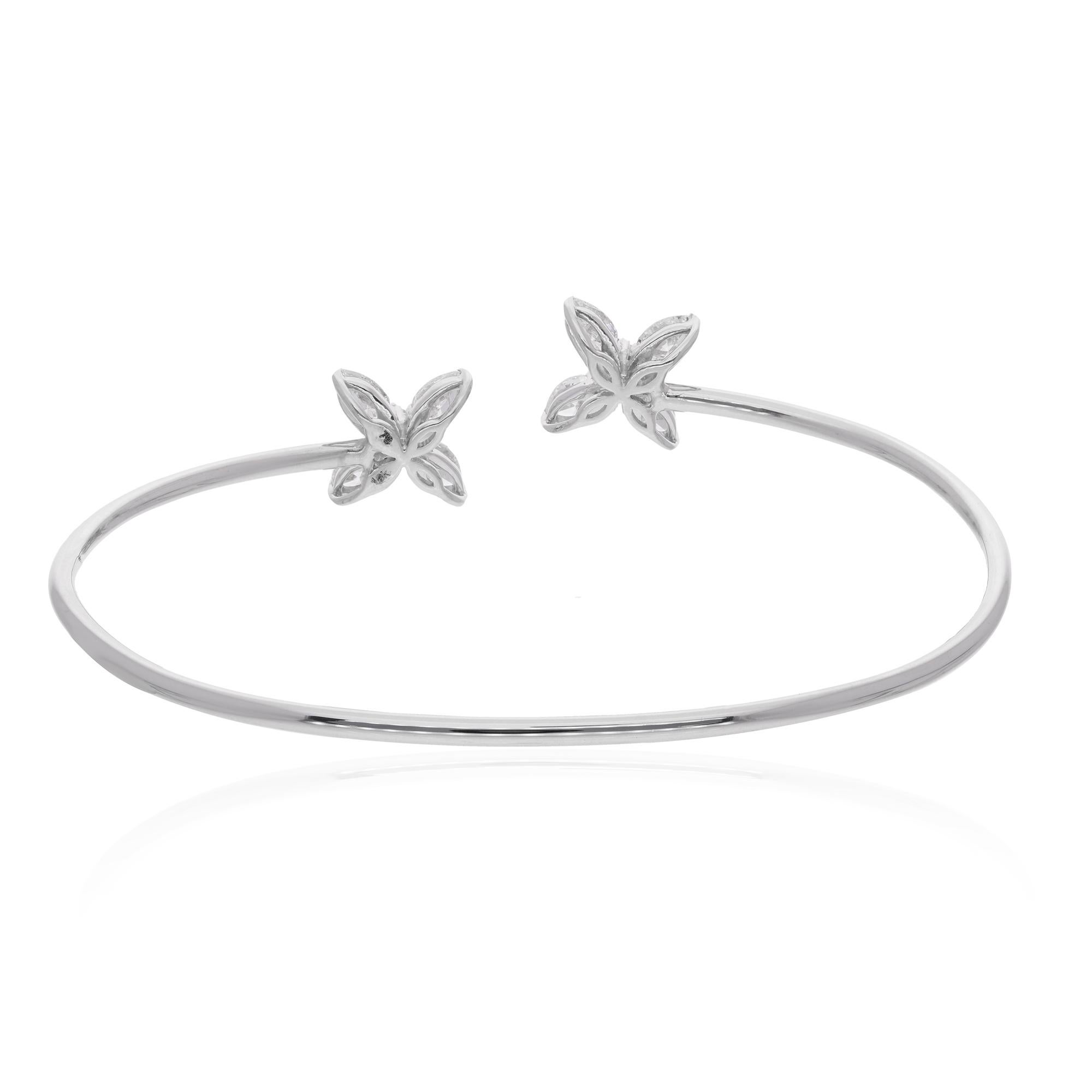 Pear Round SI/H 1.34Ct Natural Diamond Floral Open Cuff Bracelet 14k White Gold In New Condition For Sale In Diera, Dubai