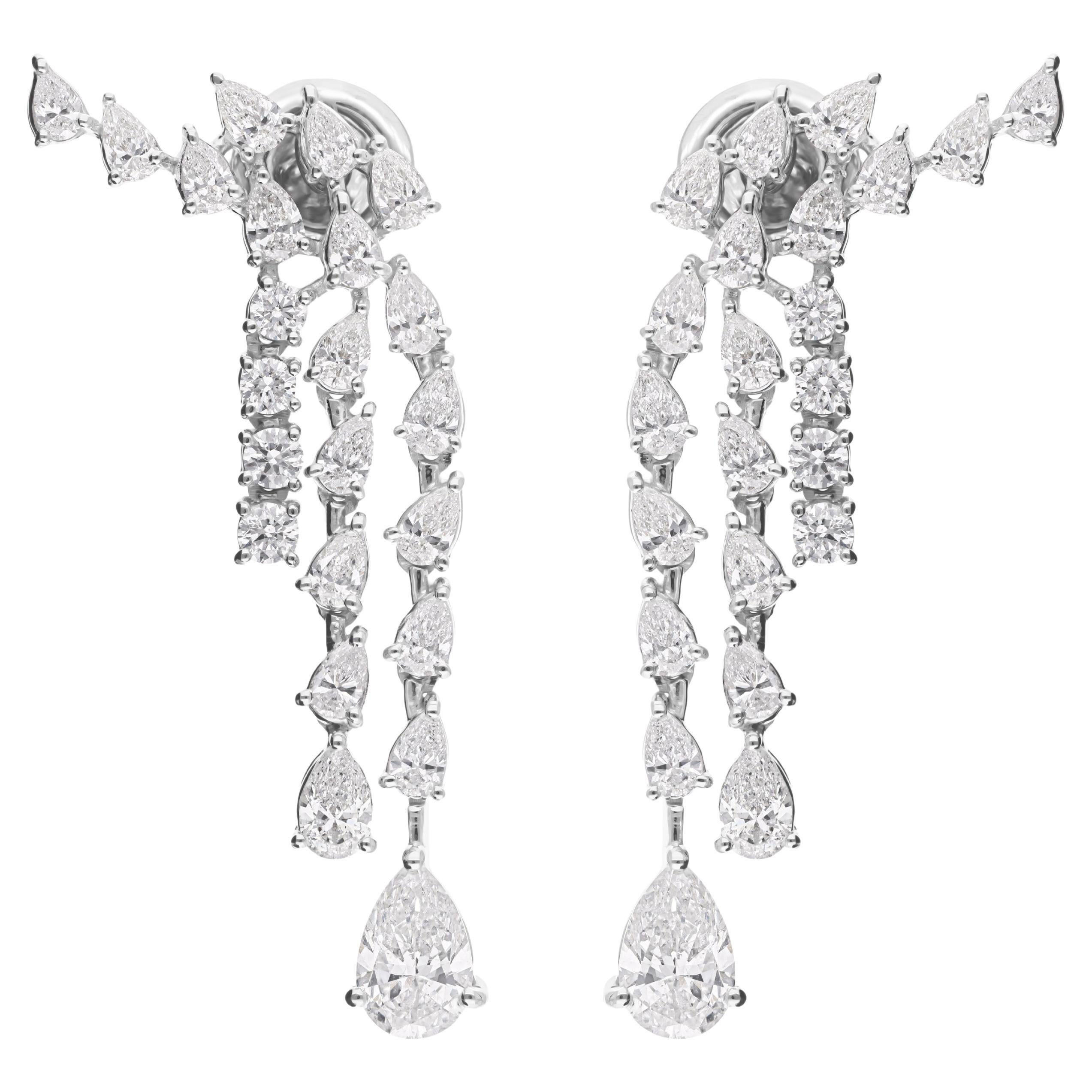Pear Round SI/H 3.39Ct Diamond Cluster Drop Earrings 18k White Gold Fine Jewelry