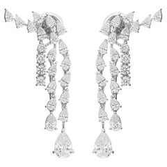 Pear Round SI/H 3.39Ct Diamond Cluster Drop Earrings 18k White Gold Fine Jewelry