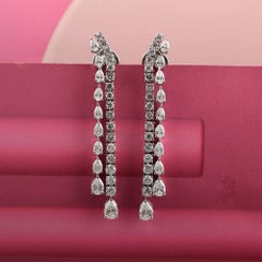 Birne Rund SI/H 3,75 Karat Diamant Langer Tropfen Ohrringe 18k Weißgold