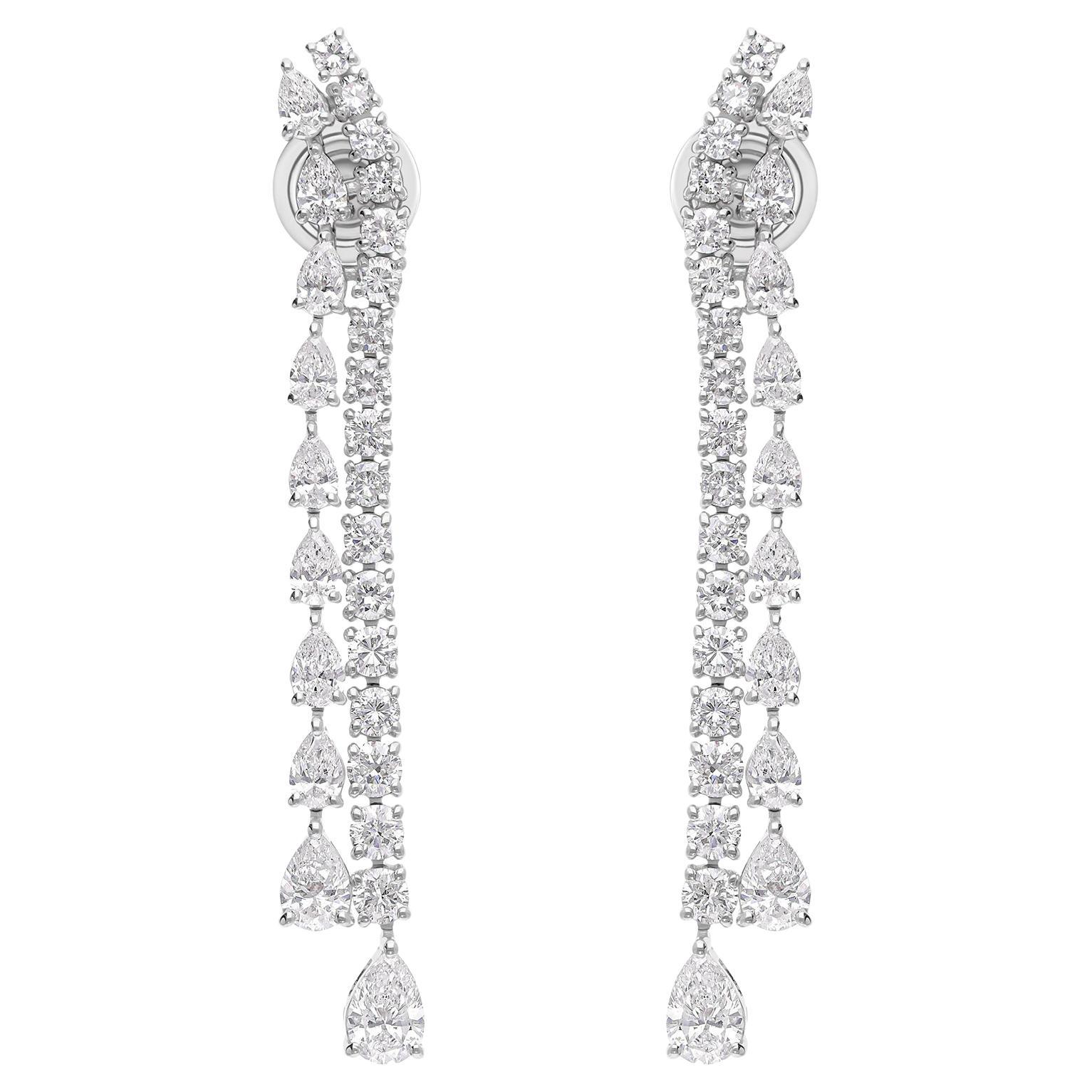 Boucles d'oreilles poire ronde SI/H 3.75 Carat Diamond Long Dangle Drop Earrings 18k White Gold