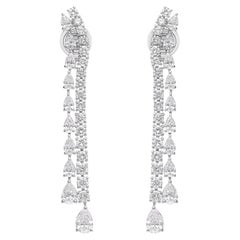 Birne Rund SI/H 3,75 Karat Diamant Langer Tropfen Ohrringe 18k Weißgold