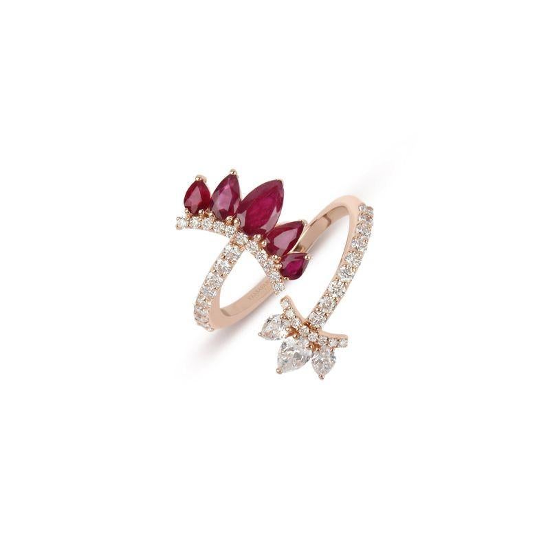 For Sale:  Pear Rubies & Diamond Yellow Gold Ring 2