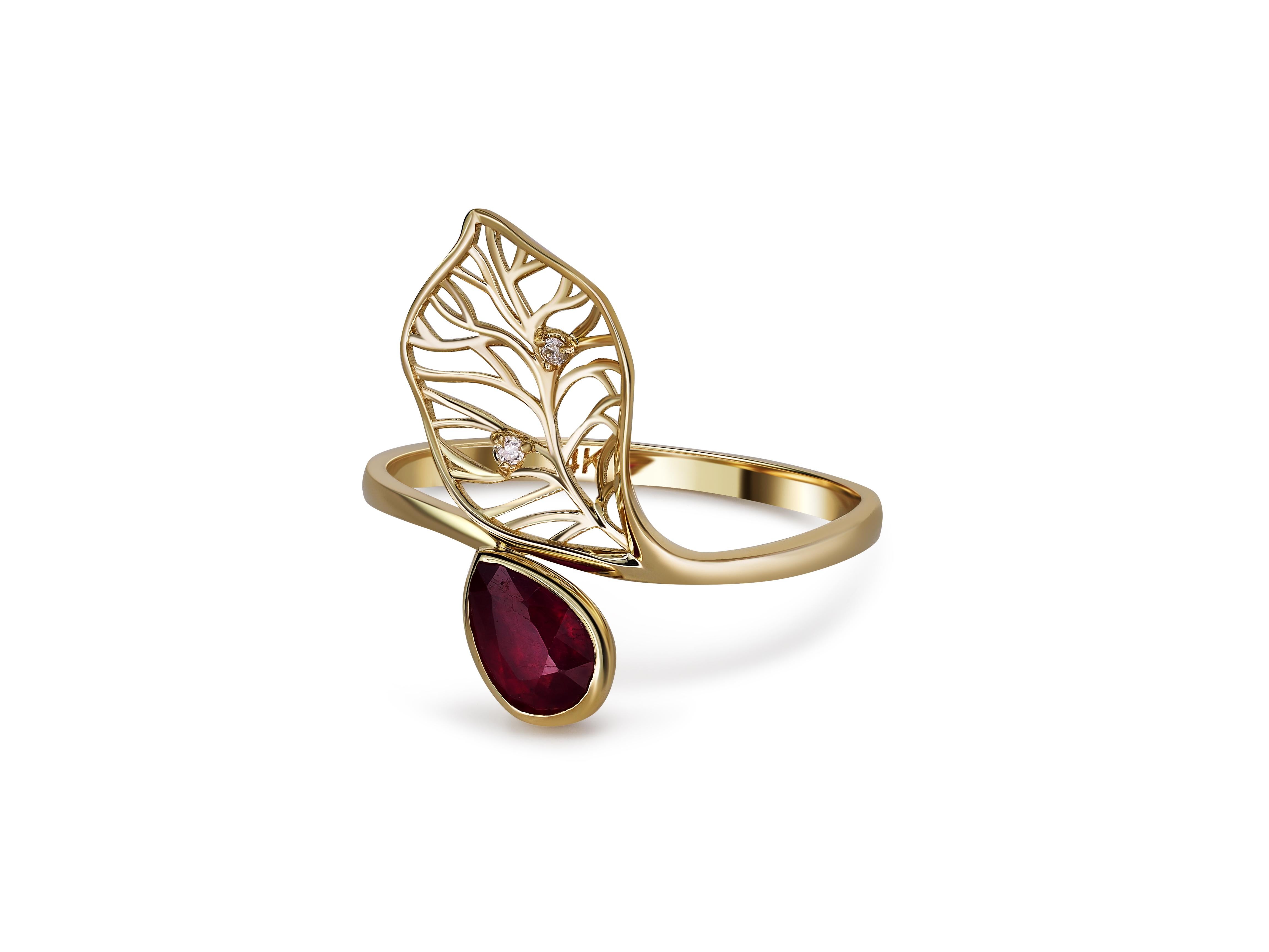 Women's Pear Ruby 14k Gold Ring