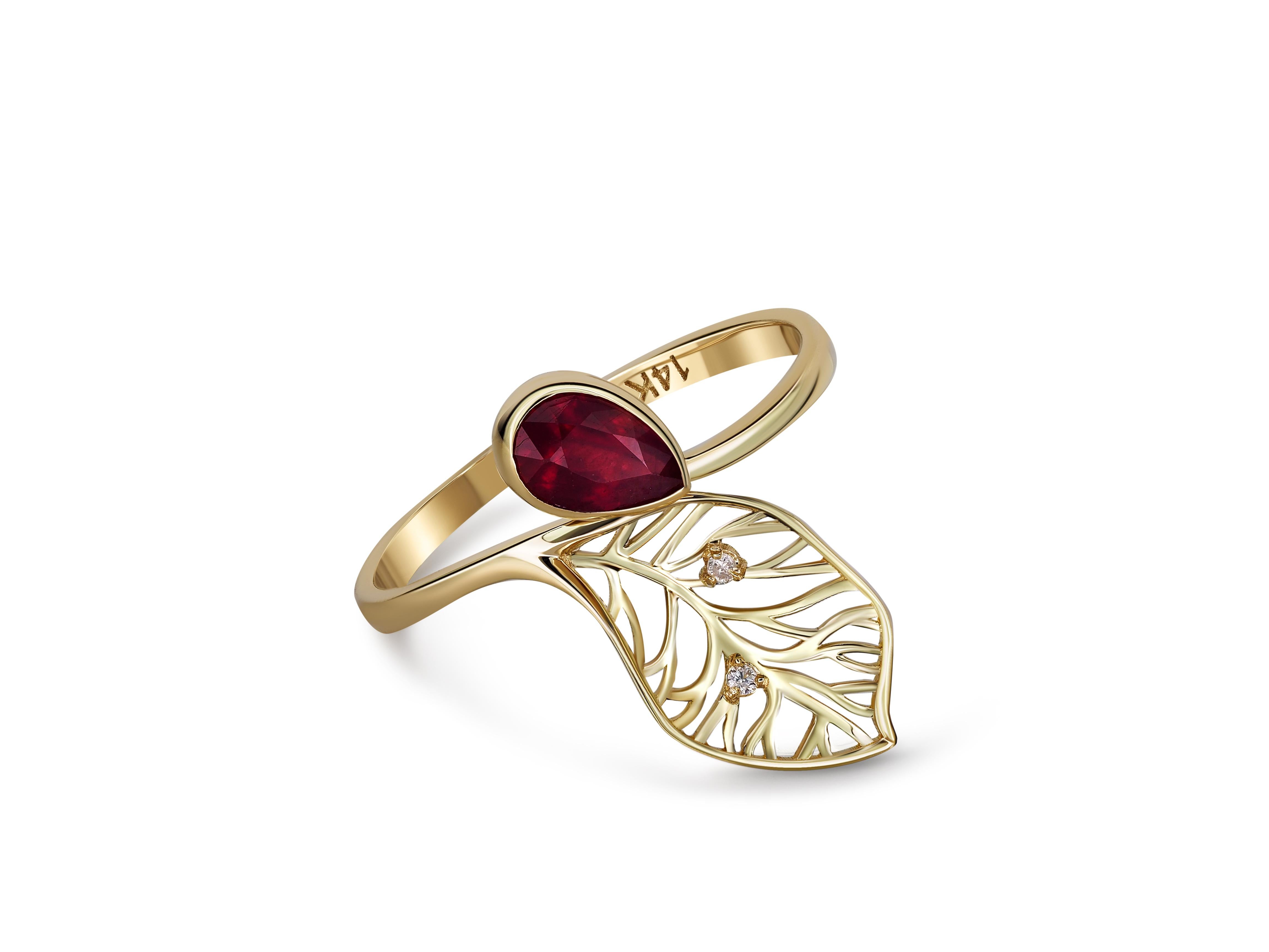 Pear Ruby 14k Gold Ring 1