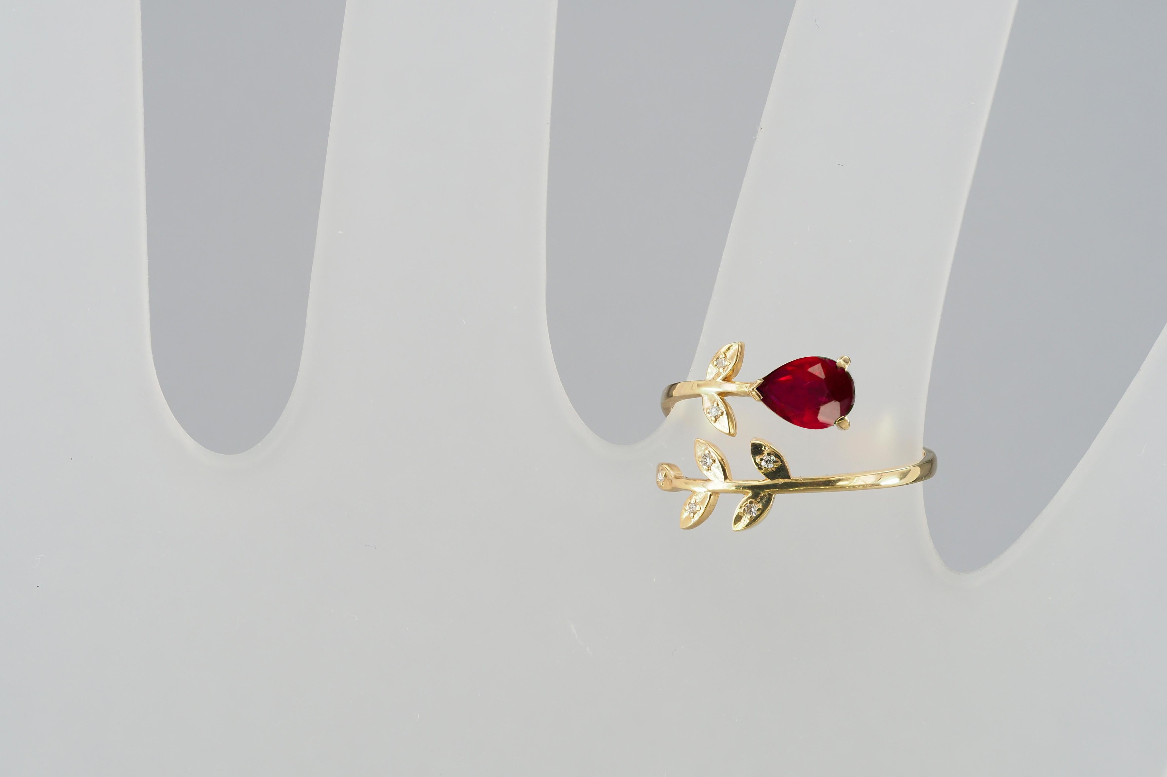 Pear ruby 14k gold ring.  For Sale 1