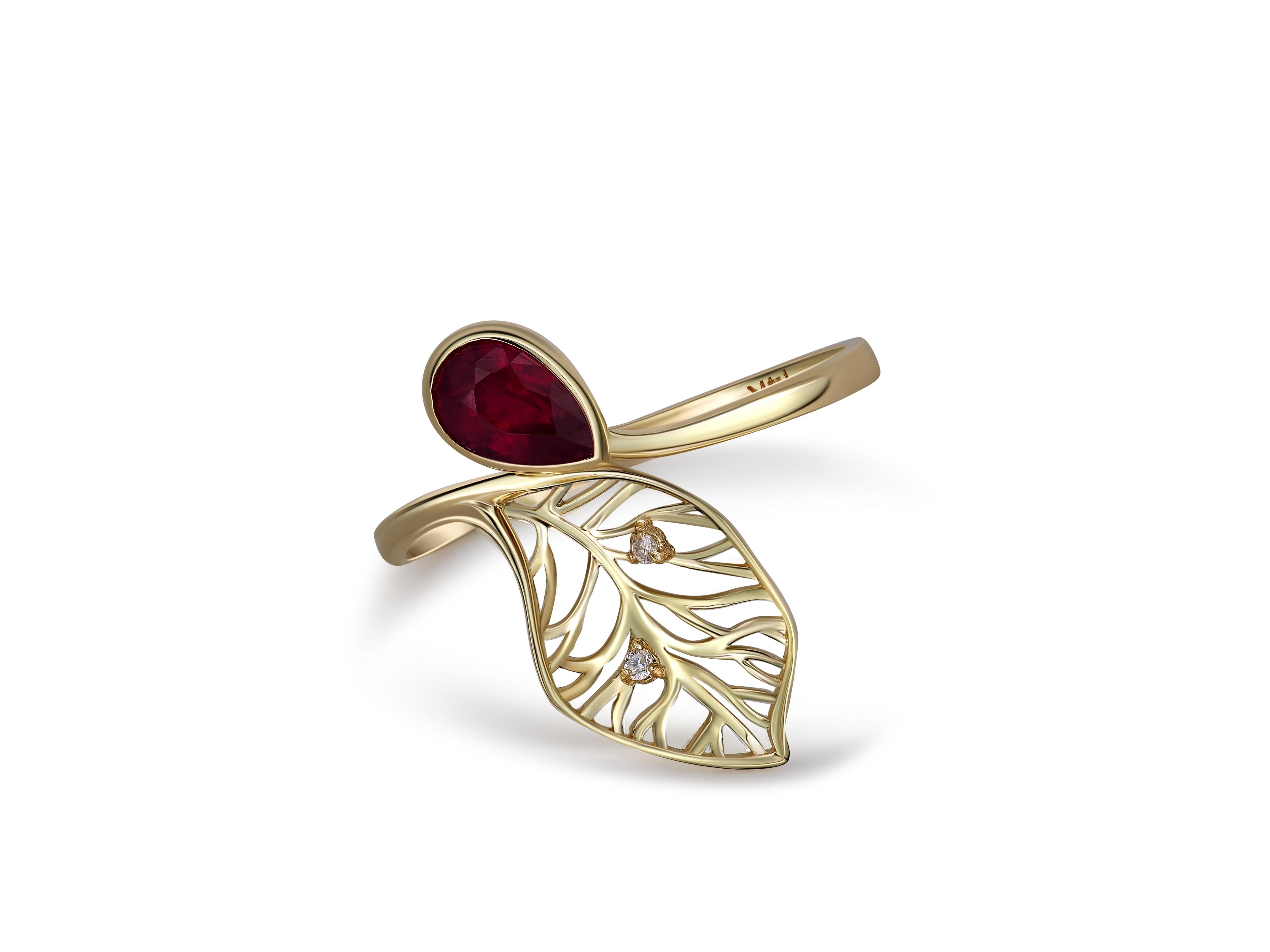 Pear Ruby 14k Gold Ring 2