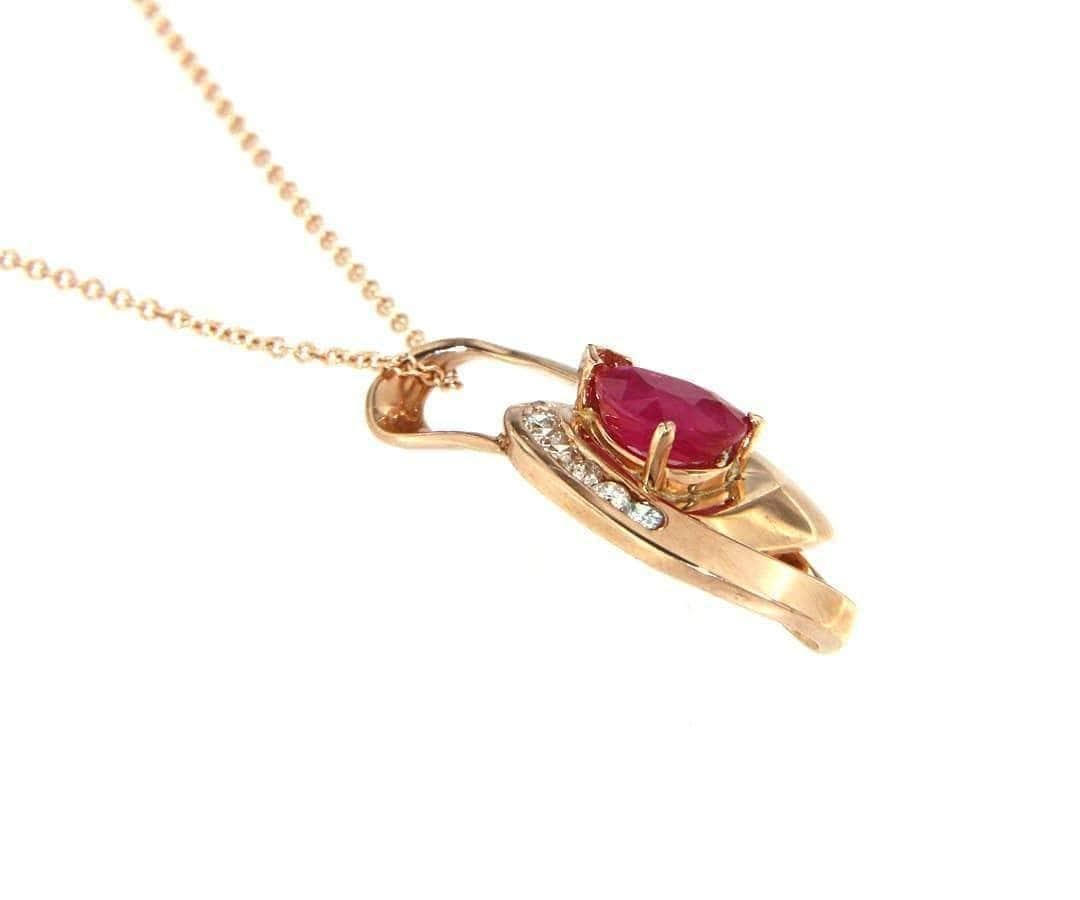 Pear Ruby and Diamond Pendant Necklace in 14K In Excellent Condition For Sale In Vienna, VA