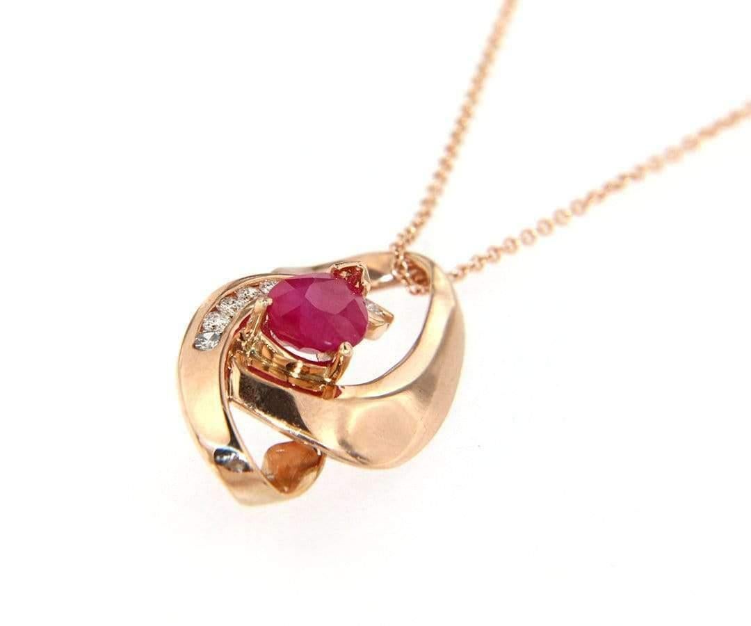 Women's Pear Ruby and Diamond Pendant Necklace in 14K For Sale