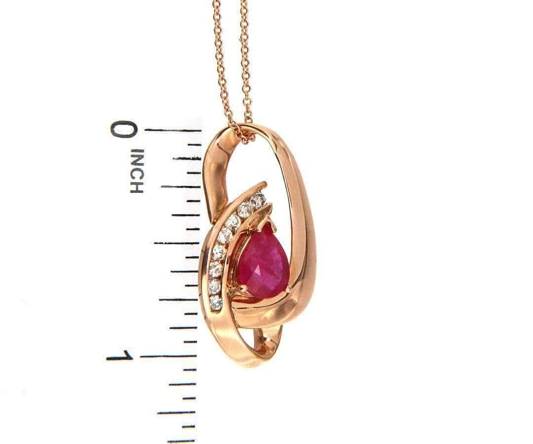 Pear Ruby and Diamond Pendant Necklace in 14K For Sale 2