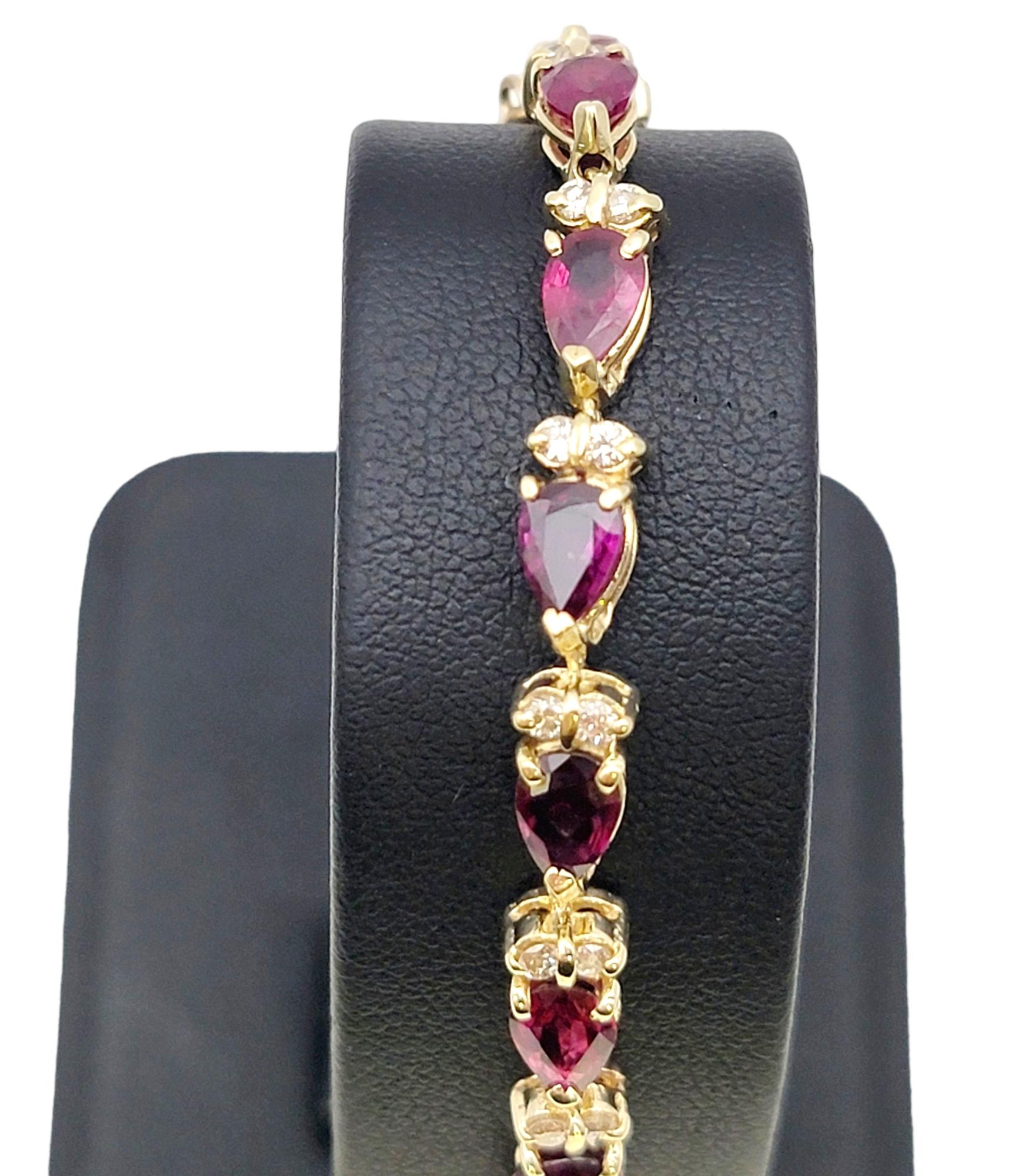 Pear Ruby and Round Diamond Station Line Bracelet in 14 Karat Yellow Gold 4