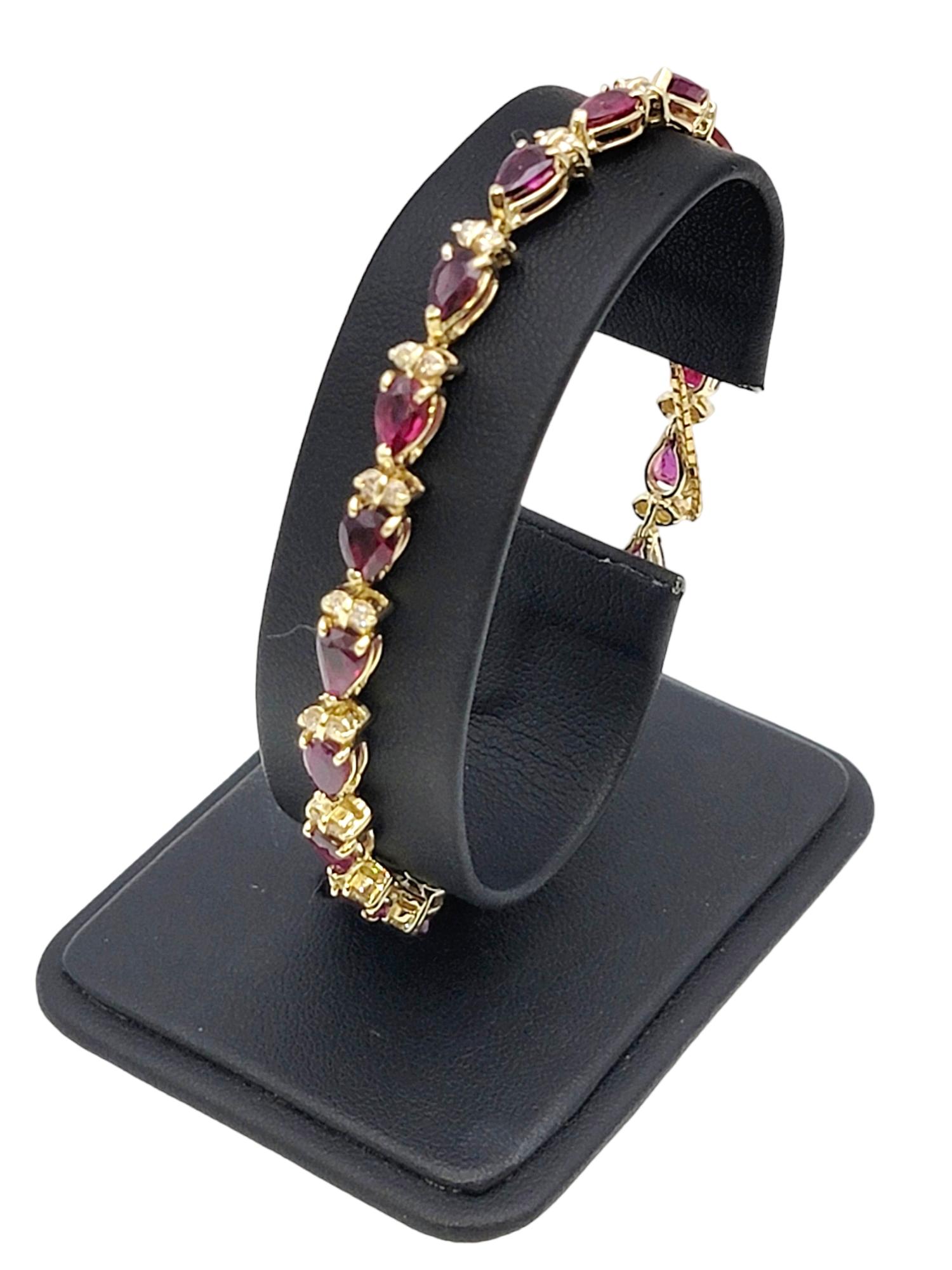 Pear Ruby and Round Diamond Station Line Bracelet in 14 Karat Yellow Gold 5