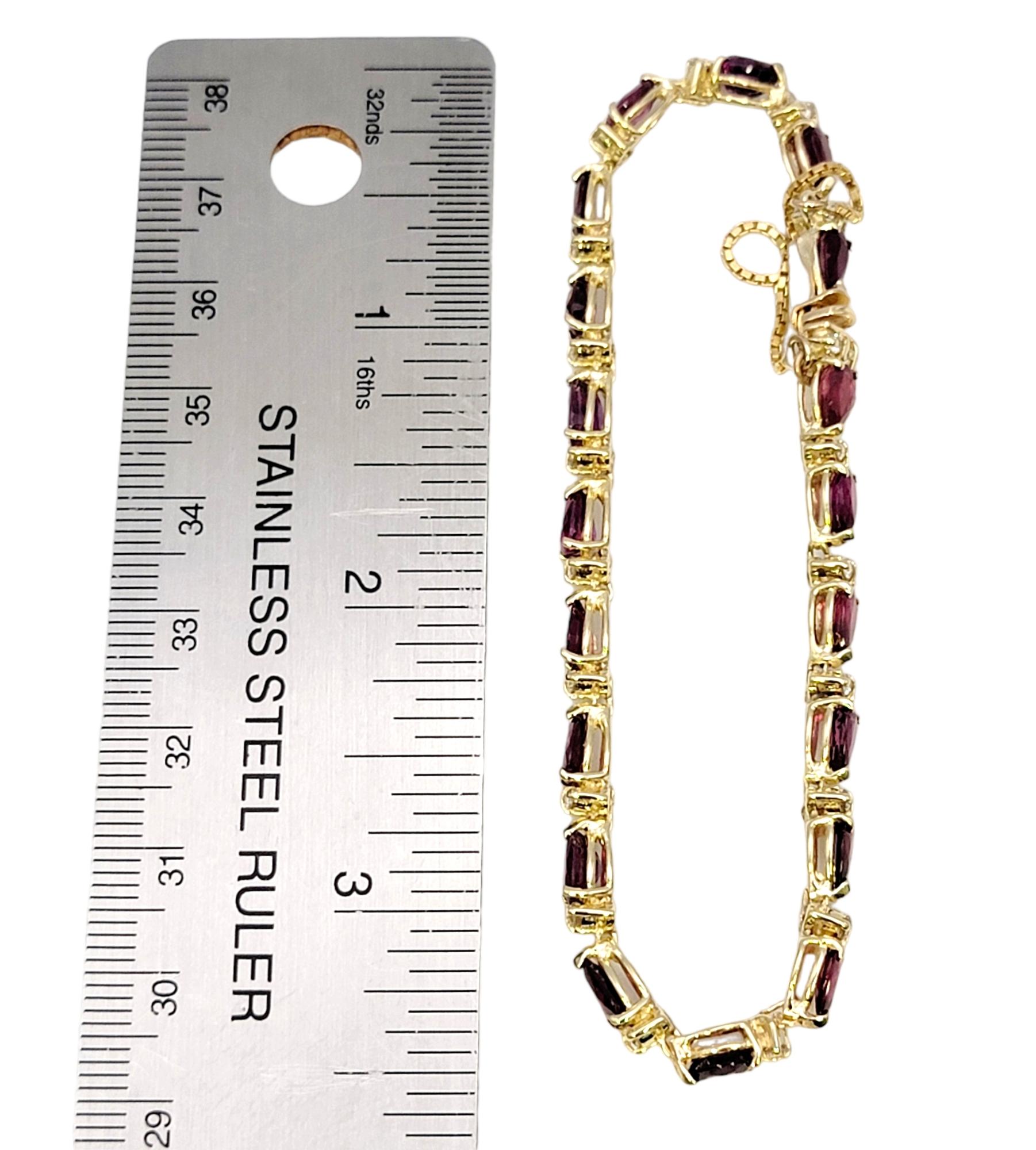 Pear Ruby and Round Diamond Station Line Bracelet in 14 Karat Yellow Gold 7