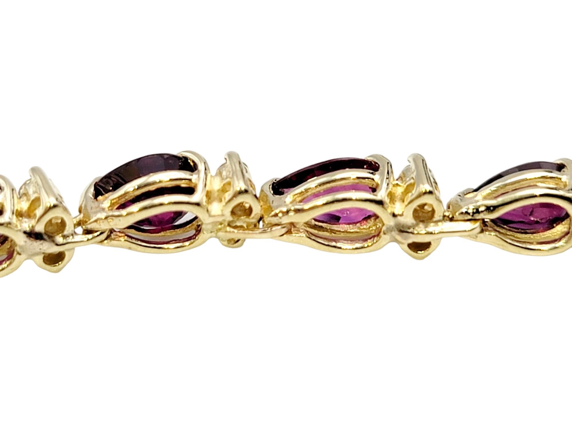 Pear Ruby and Round Diamond Station Line Bracelet in 14 Karat Yellow Gold In Good Condition In Scottsdale, AZ