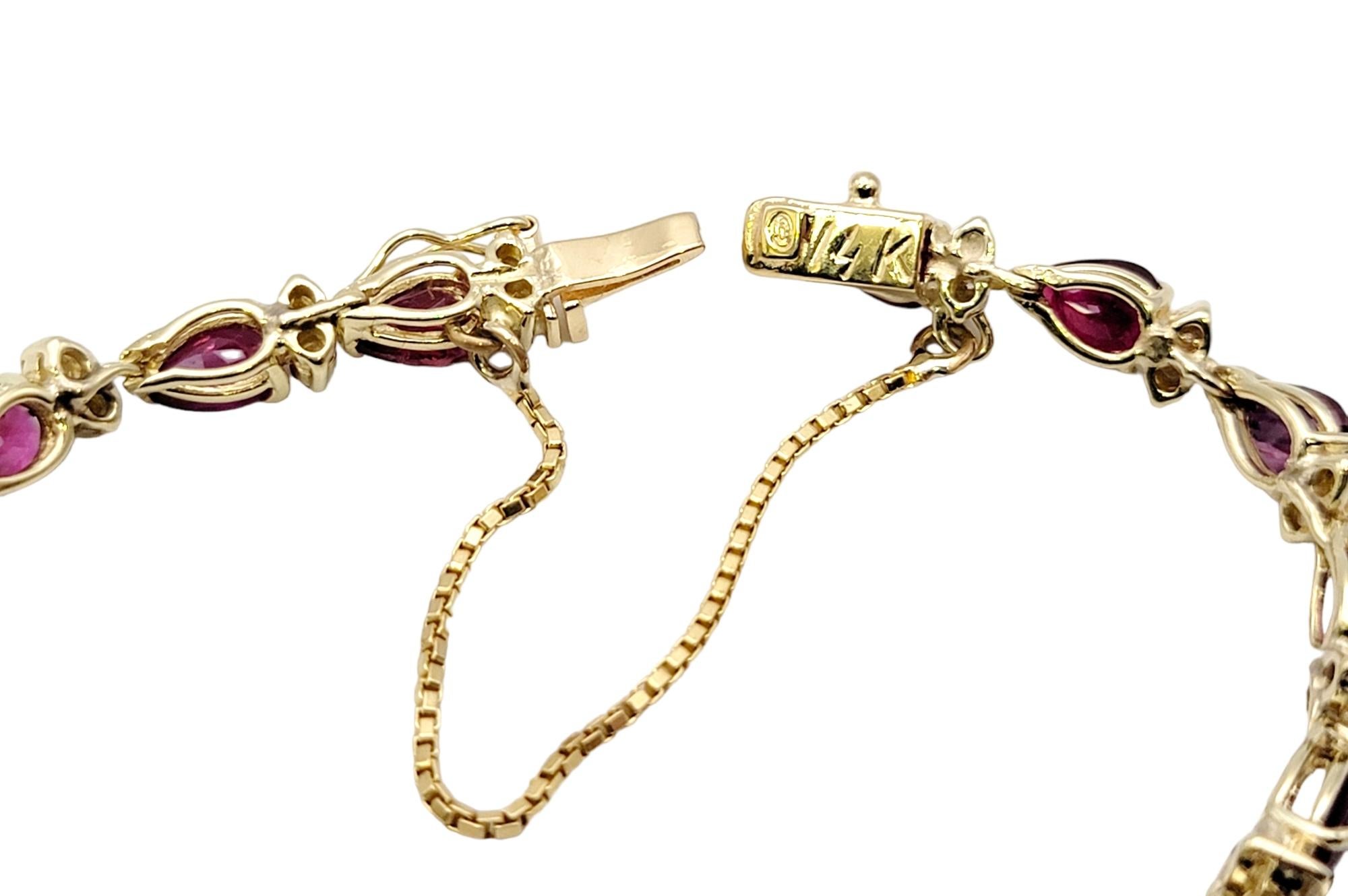 Pear Ruby and Round Diamond Station Line Bracelet in 14 Karat Yellow Gold 1