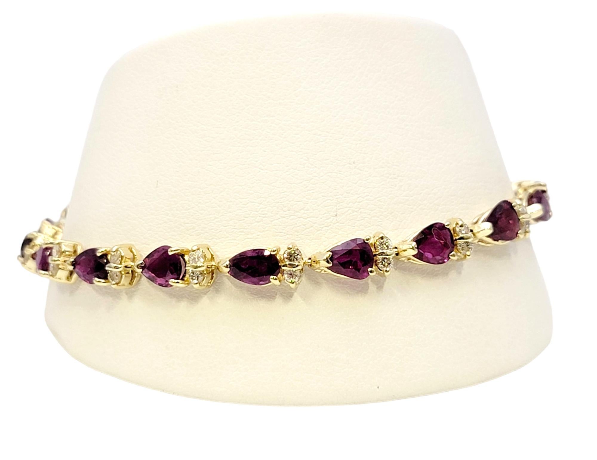 Pear Ruby and Round Diamond Station Line Bracelet in 14 Karat Yellow Gold 2