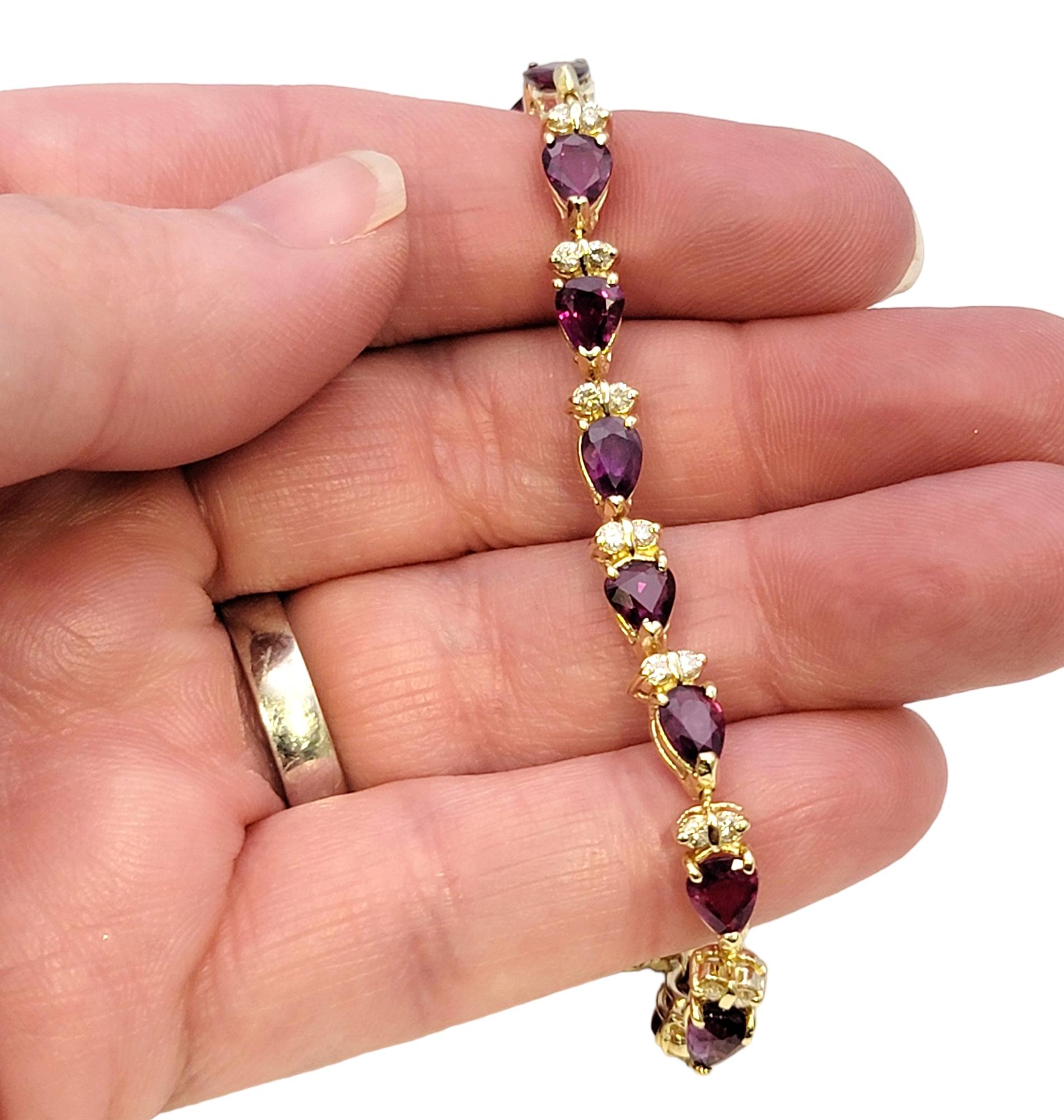 Pear Ruby and Round Diamond Station Line Bracelet in 14 Karat Yellow Gold 3