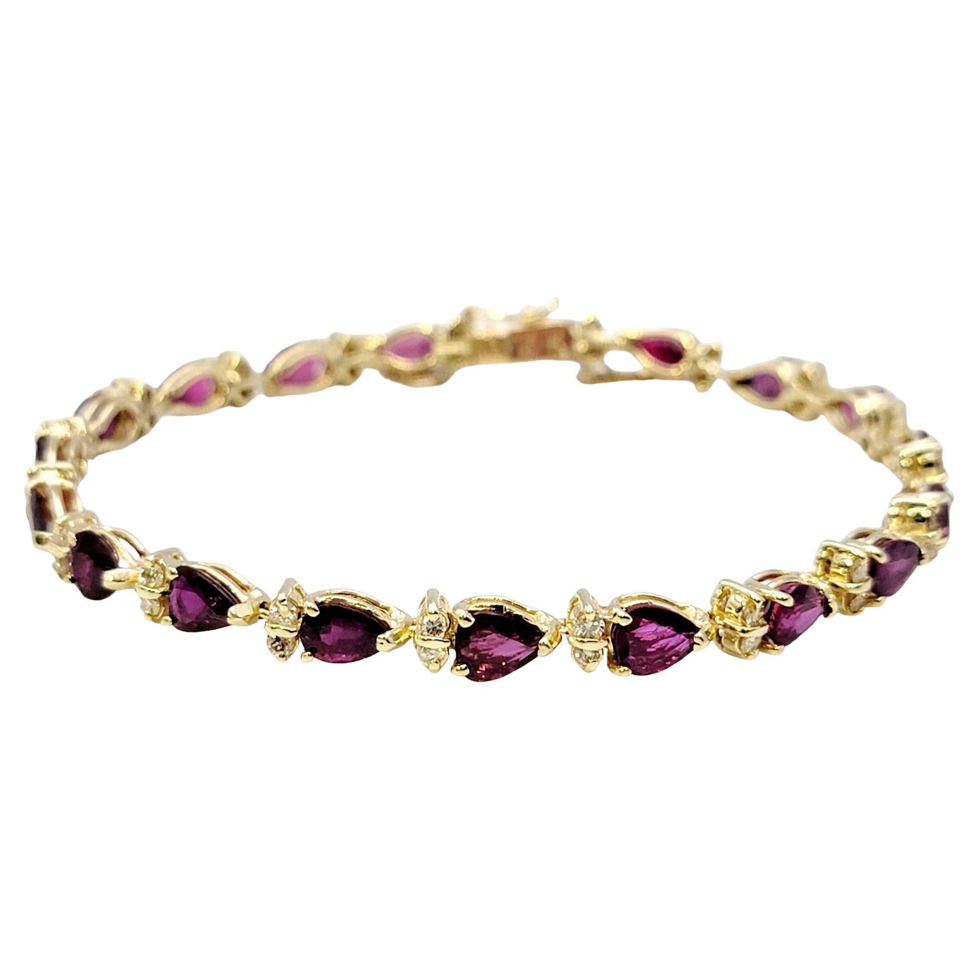 Pear Ruby and Round Diamond Station Line Bracelet in 14 Karat Yellow Gold