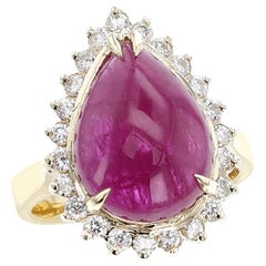 Anello con rubino perlato e diamanti, 14k