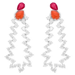 Orecchini a Pera Rubino Corallo Gemma SI/H Diamante Oro Bianco 18 Carati Fine Dangle