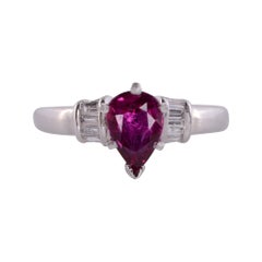 Pear Ruby Diamond Platinum Ring