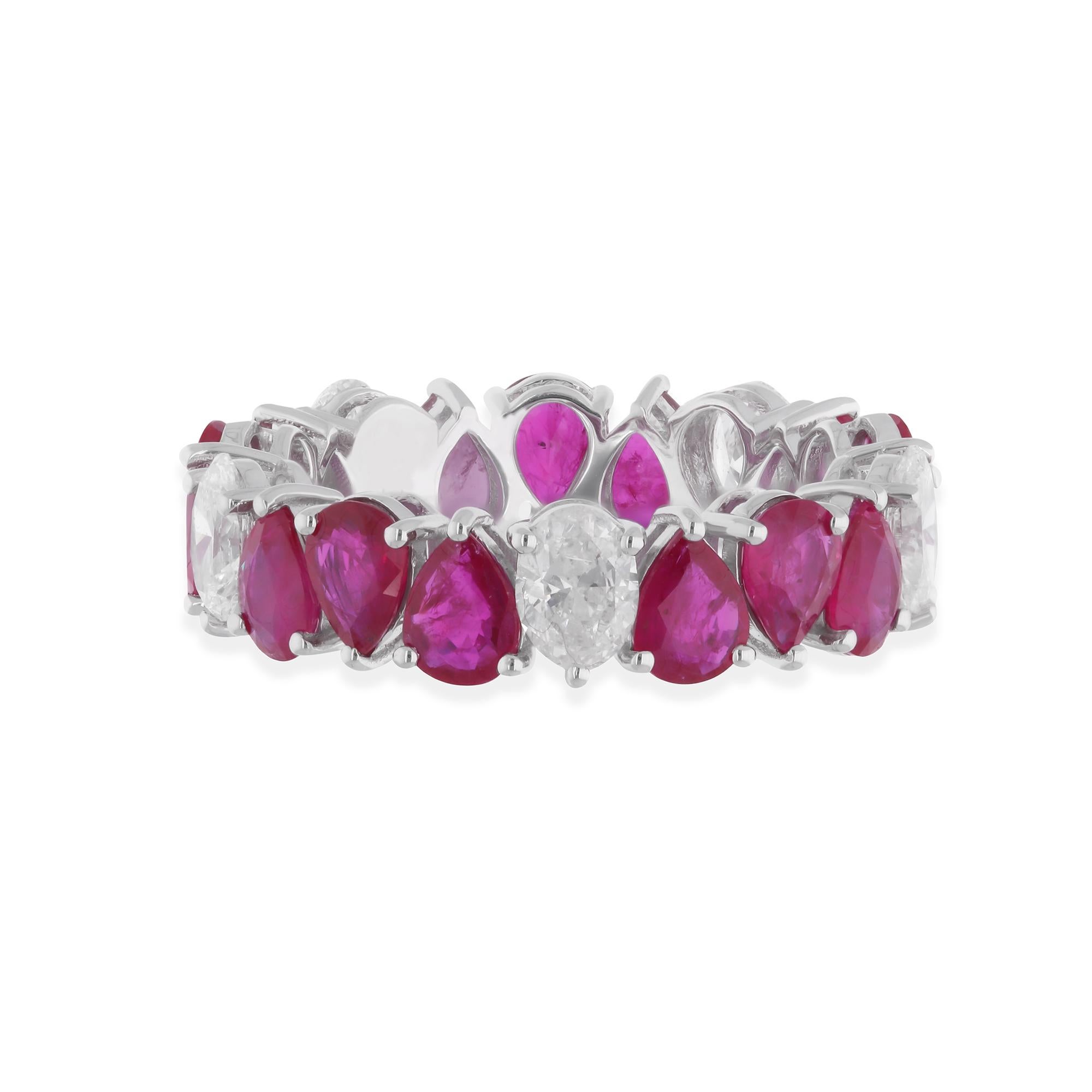 Im Angebot: Pear Ruby Gemstone Band Ring Oval Diamond 18 Karat White Gold Handmade Jewelry () 4