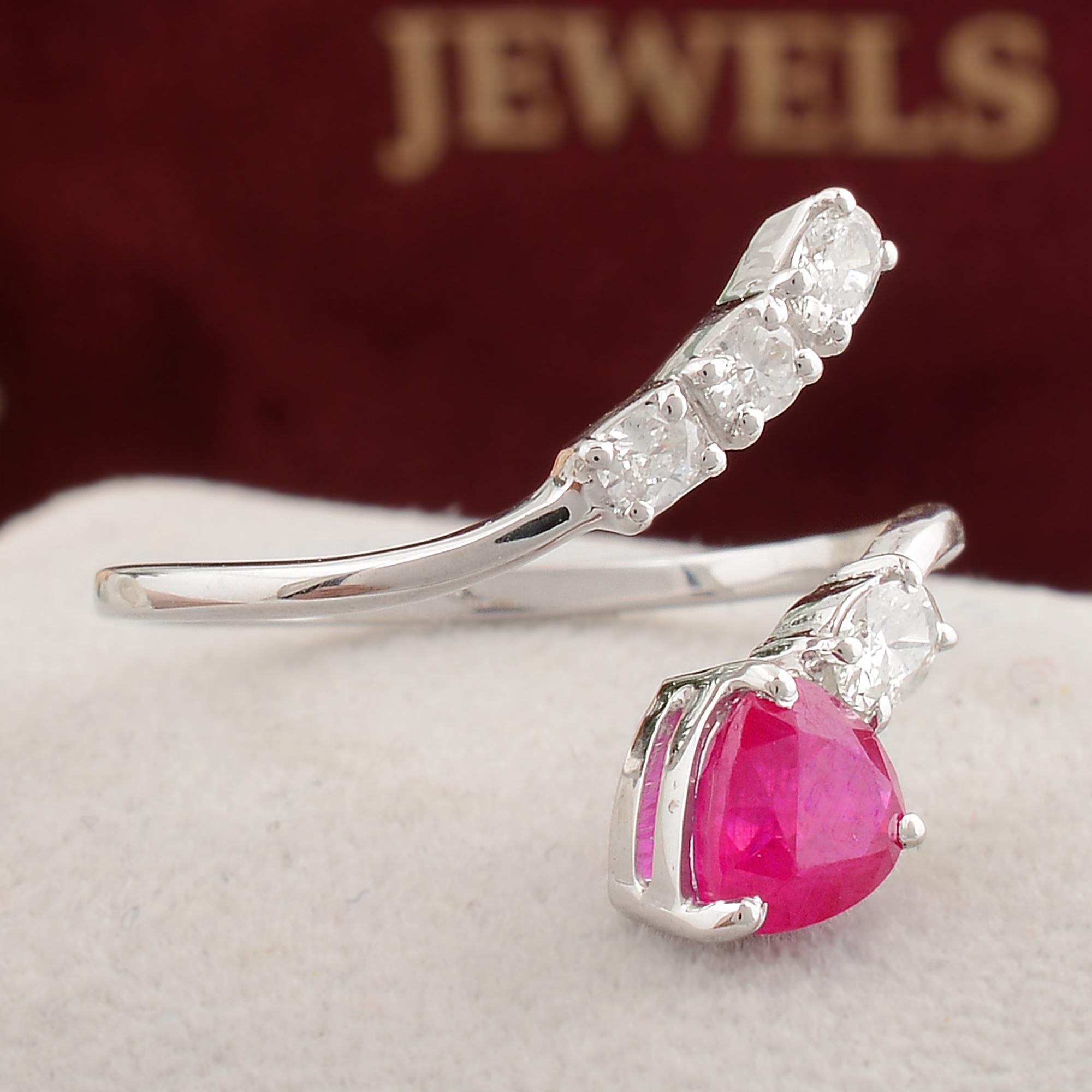 Modern Pear Ruby Gemstone Fine Wrap Ring Diamond Solid 14k White Gold Handmade Jewelry For Sale