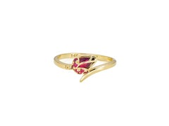 Pear Ruby Gold Ring, Flower Ring with Ruby